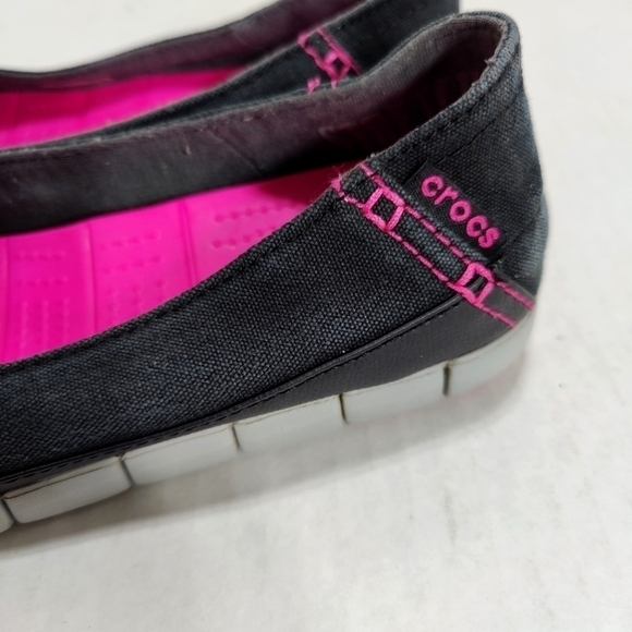 Crocs Womens Stretch Sole Ballet Canvas Round Toe Flats Black Slip On Size 6 - Picture 4 of 7